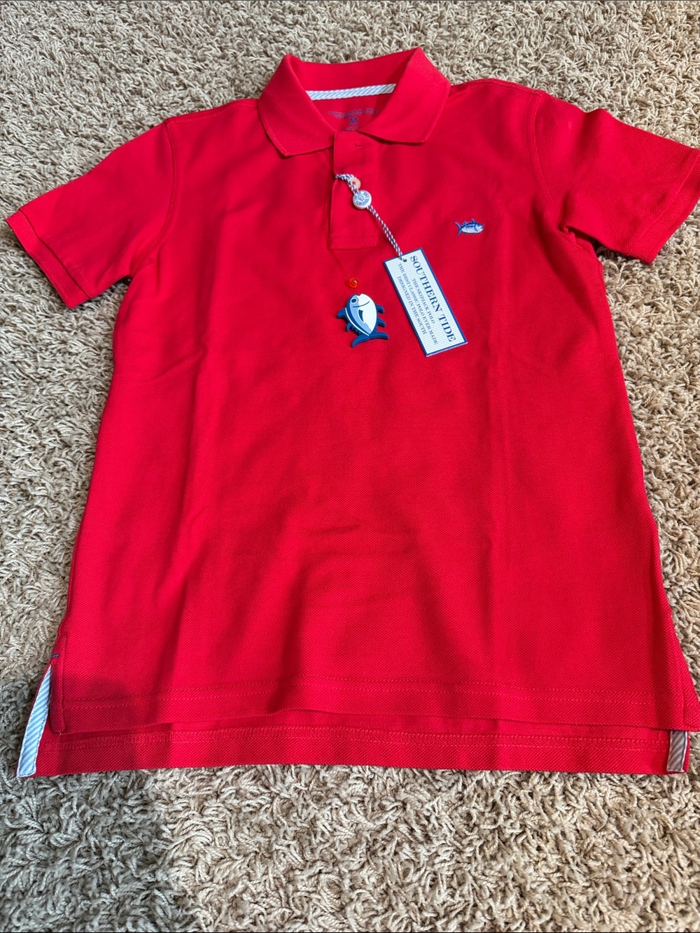 New with Tags Southern Tide Boys Bright Red Polo with Embroidered Fish